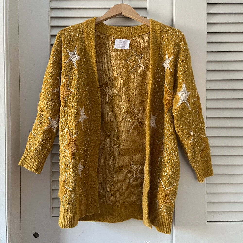 Zara Girls Yellow Stars Open Front Cardigan (size 11-12)